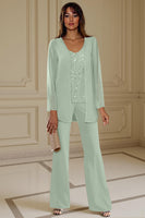 Load image into Gallery viewer, Sparkly 3 Piece Apricot Long Sleeves V Neck Long Mother of the Bride Pant Suits