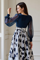 Load image into Gallery viewer, Navy V Neck Plus Size Long Mother of the Bride Dress with 3D Flowers