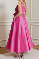 Load image into Gallery viewer, Fuchsia Plus Size A Line Ankle Length V Neck Mother of the Bride Dress with Bow