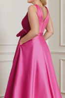Load image into Gallery viewer, Fuchsia Plus Size A Line Ankle Length V Neck Mother of the Bride Dress with Bow