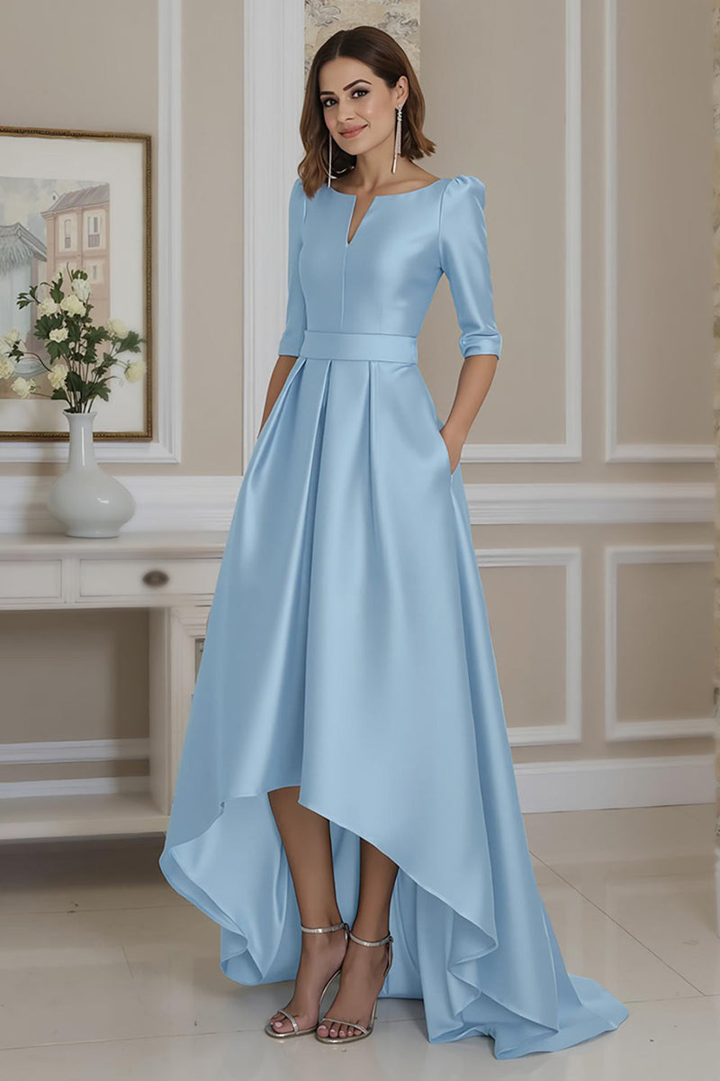 Load image into Gallery viewer, Light Blue High Low A Line Mother of the Bride Dress with Sleeves
