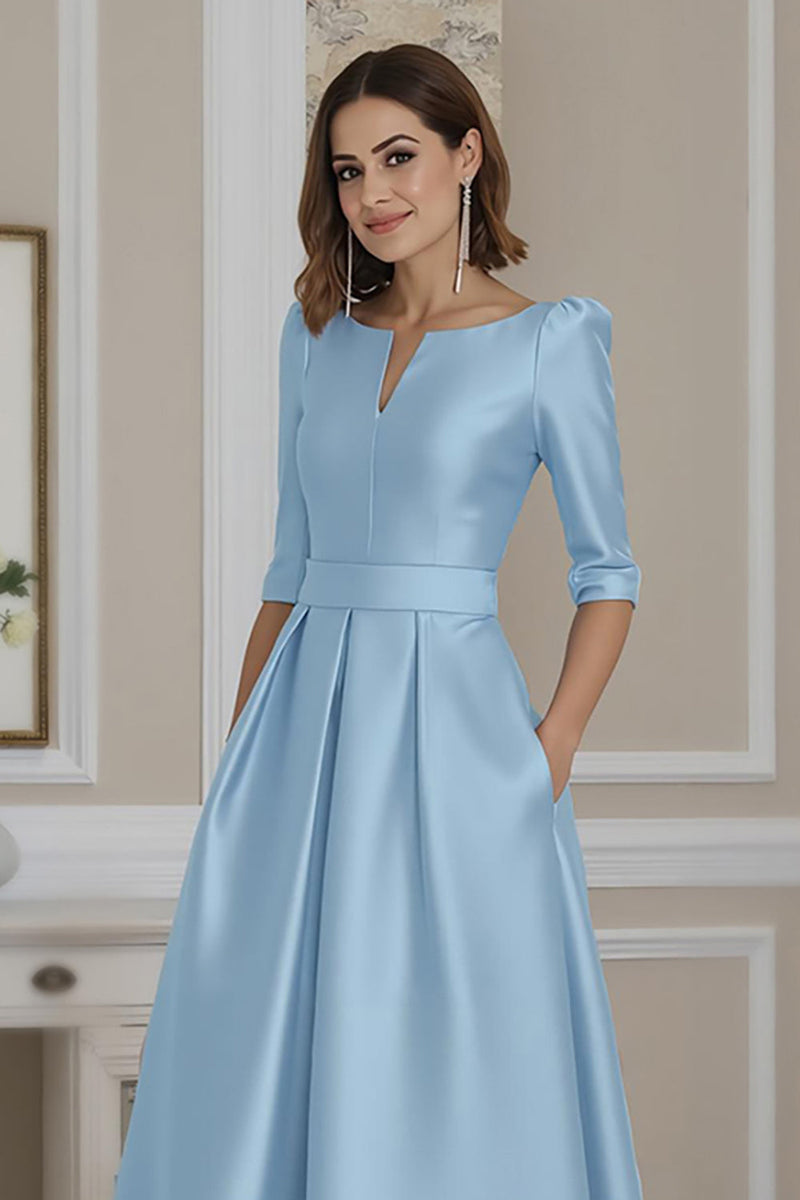 Load image into Gallery viewer, Light Blue High Low A Line Mother of the Bride Dress with Sleeves