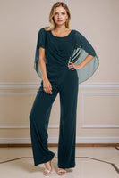 Load image into Gallery viewer, 2 Piece Navy Chiffon Ruched Long Mother of the Bride Pant Suits with Sleeves