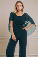 Load image into Gallery viewer, 2 Piece Navy Chiffon Ruched Long Mother of the Bride Pant Suits with Sleeves