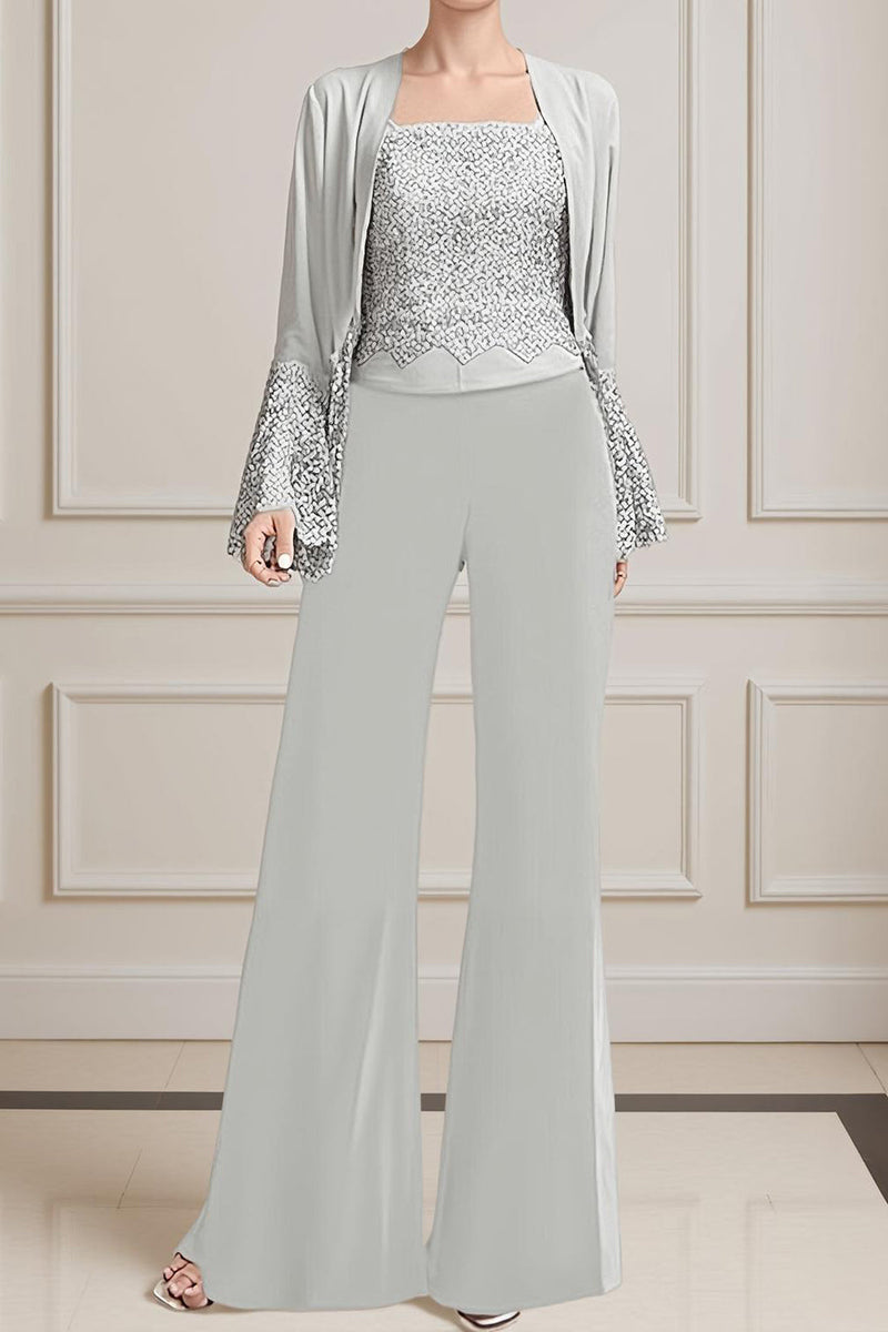 Load image into Gallery viewer, 3 Piece Navy Long Sleeves Mother of the Bride Pant Suits with Lace