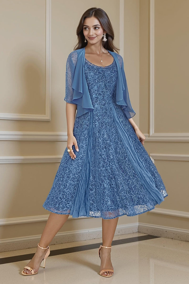 Load image into Gallery viewer, 2 Piece Champagne Tea Length Lace Mother of the Bride Dress with Jacket