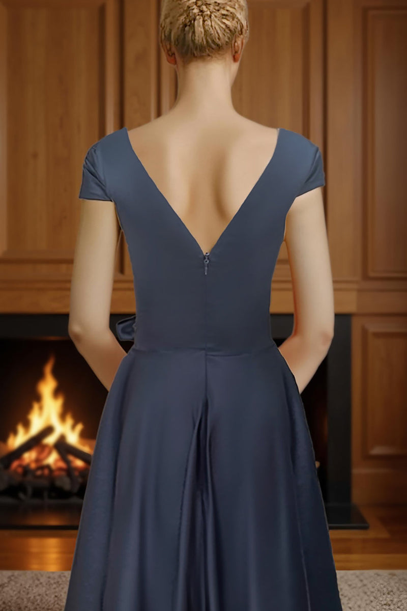 Load image into Gallery viewer, Dusty Sage A Line V Neck Ruched Ankle Length Mother of the Bride Dress with Bow