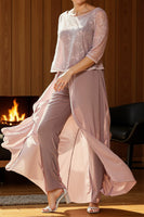 Load image into Gallery viewer, 2 Piece Dusty Rose Long Lace Mother of the Bride Pant Suits