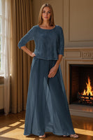 Load image into Gallery viewer, 2 Piece Dusty Rose Long Lace Mother of the Bride Pant Suits