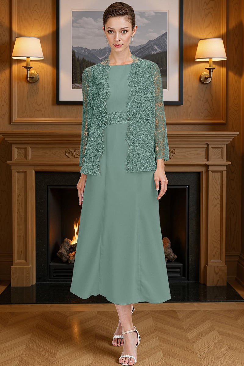 Load image into Gallery viewer, 2 Piece Blush Pink Tea Length Mother of the Bride Dress with Lace Jacket