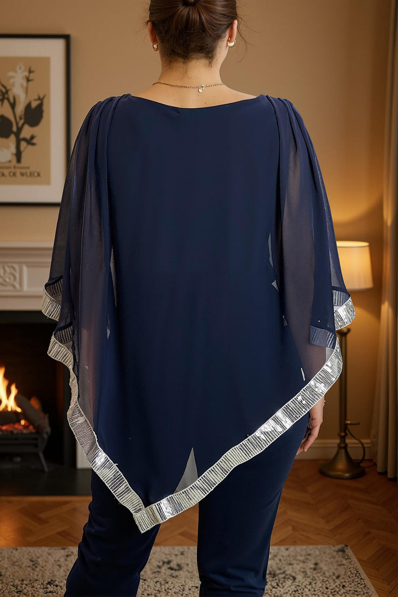 Load image into Gallery viewer, 2 Piece Sparkly Navy Long Mother of the Bride Pant Suits