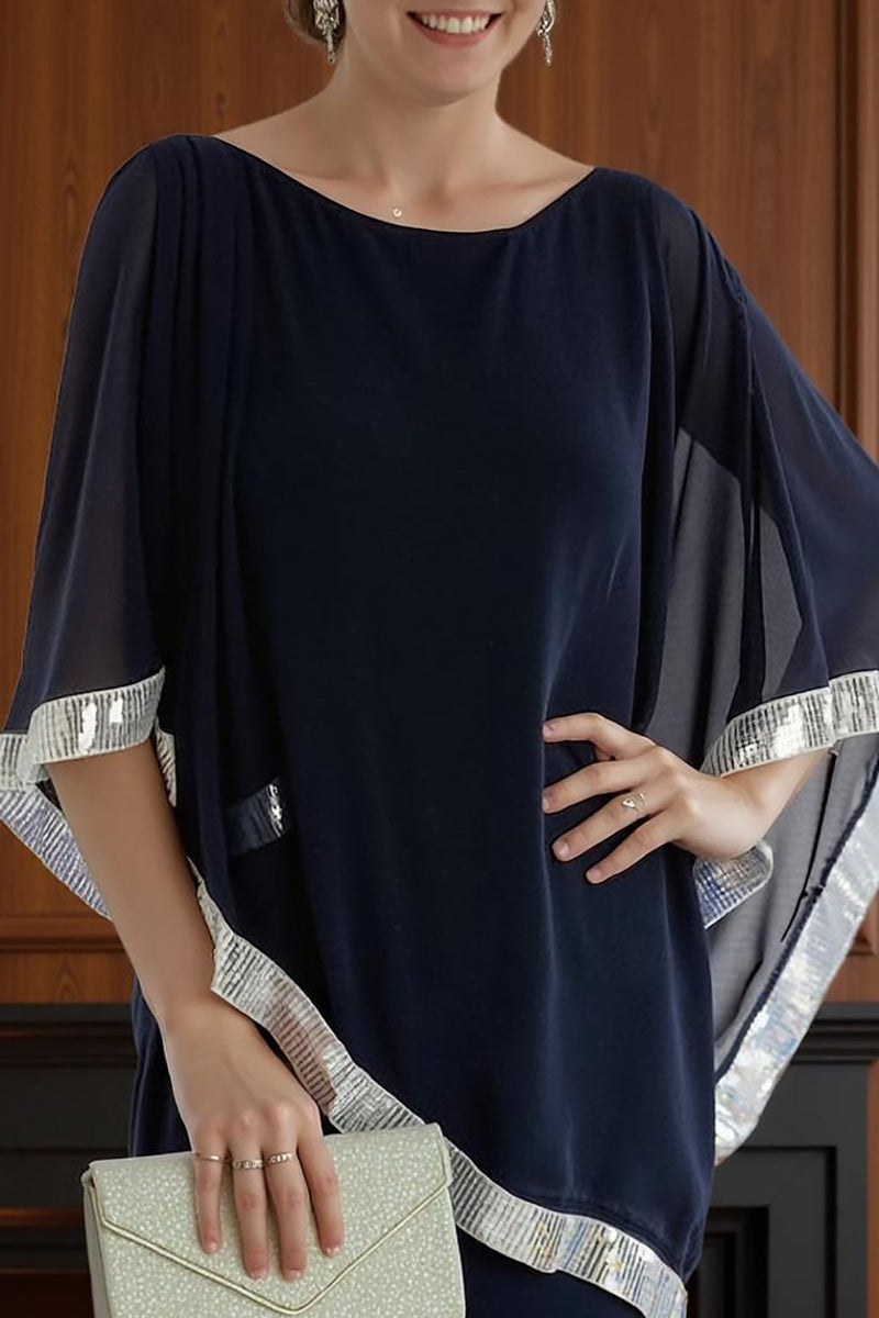 Load image into Gallery viewer, 2 Piece Sparkly Navy Long Mother of the Bride Pant Suits