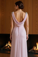 Load image into Gallery viewer, Purple Ruched Sheath Backless Long Mother of the Bride Dress