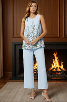 Load image into Gallery viewer, 3 Piece Light Blue Long Floral Mother of the Bride Pant Suits