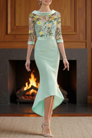 Load image into Gallery viewer, Mint Green Floral High Low Mermaid Mother of the Bride Dress