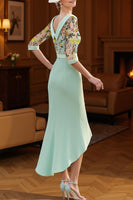 Load image into Gallery viewer, Mint Green Floral High Low Mermaid Mother of the Bride Dress