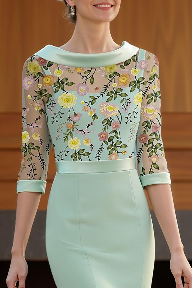 Load image into Gallery viewer, Mint Green Floral High Low Mermaid Mother of the Bride Dress