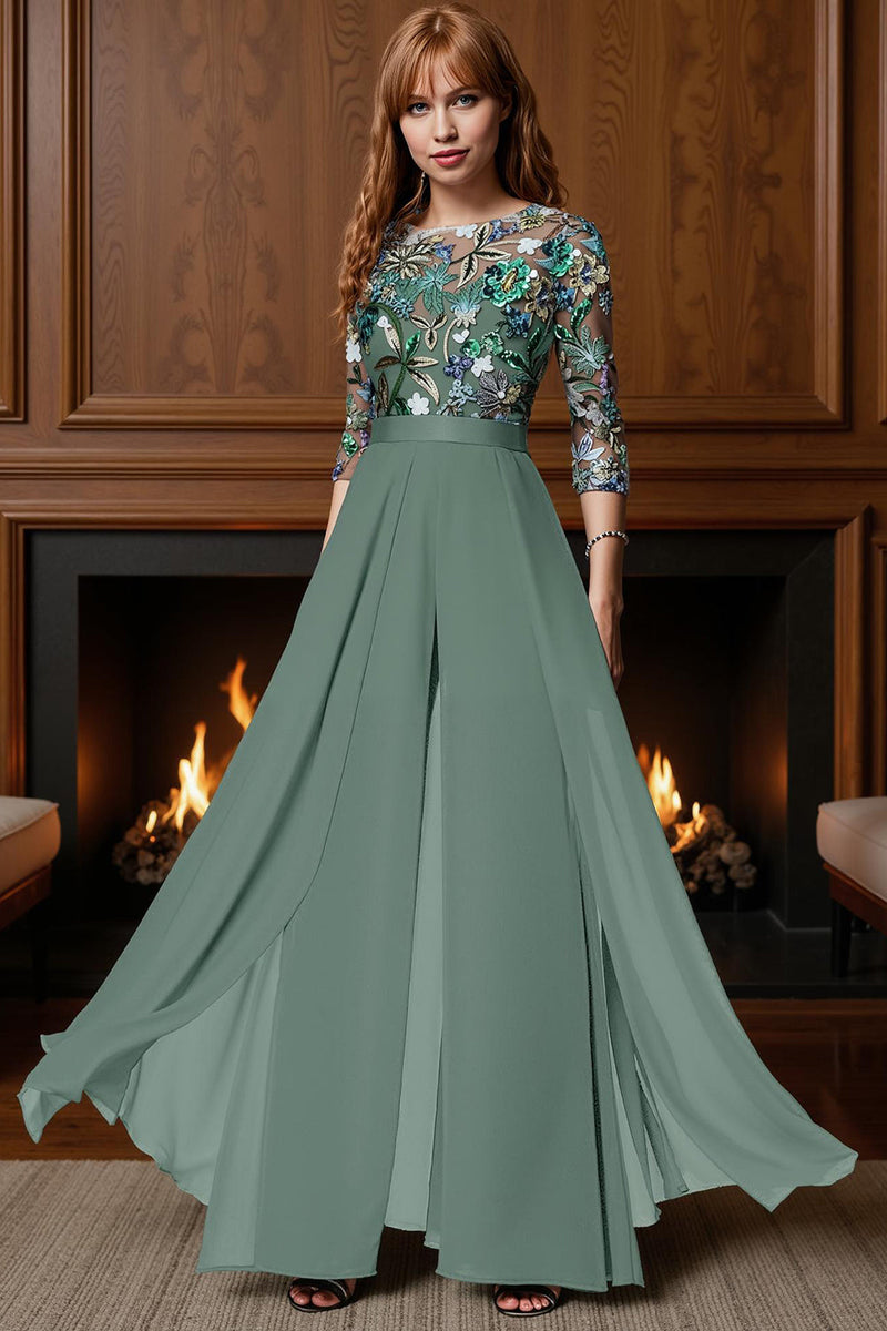 Load image into Gallery viewer, Sparkly Black Long Beaded Mother of the Bride Jumpsuit with Cape