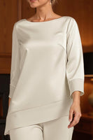 Load image into Gallery viewer, 2 Piece Apricot Bateau Neck Long Mother of the Bride Pant Suits with Sleeves