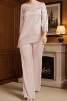 Load image into Gallery viewer, 2 Piece Apricot Bateau Neck Long Mother of the Bride Pant Suits with Sleeves