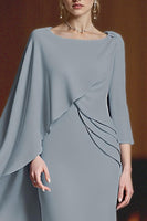 Load image into Gallery viewer, Dusty Blue Mermaid Ruched Long Mother of the Bride Dress with Cape