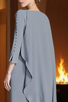 Load image into Gallery viewer, Dusty Blue Mermaid Ruched Long Mother of the Bride Dress with Cape