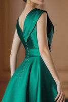 Load image into Gallery viewer, Green Tea Length Satin Mother of the Bride Dress with Bow
