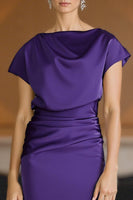 Load image into Gallery viewer, Plum Ruched Mermaid Satin Floor-Length Mother of the Bride Dress with Sleeves