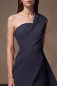 Navy Chiffon One Shoulder Long Mother of the Bride Dress