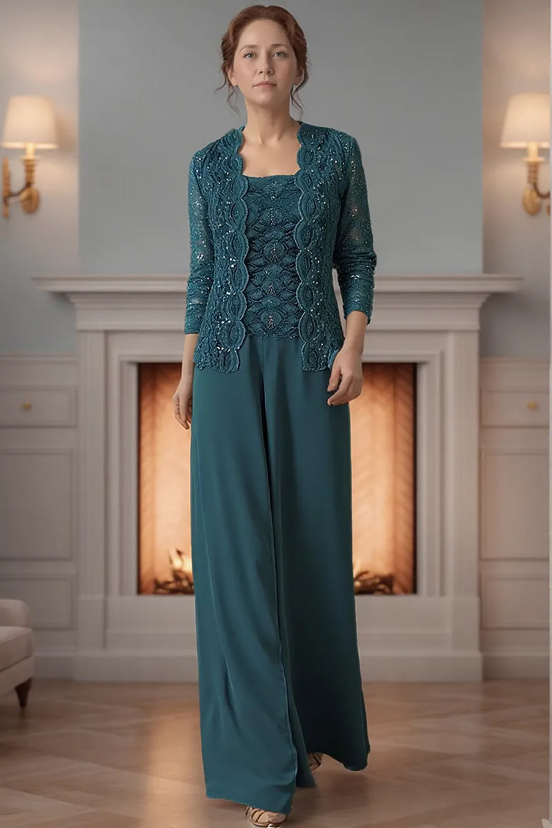 Load image into Gallery viewer, 3 Piece Purple Square Neck Long Mother of the Bride Pant Suits with Jacket