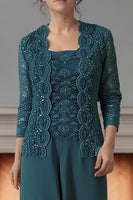 Load image into Gallery viewer, 3 Piece Purple Square Neck Long Mother of the Bride Pant Suits with Jacket