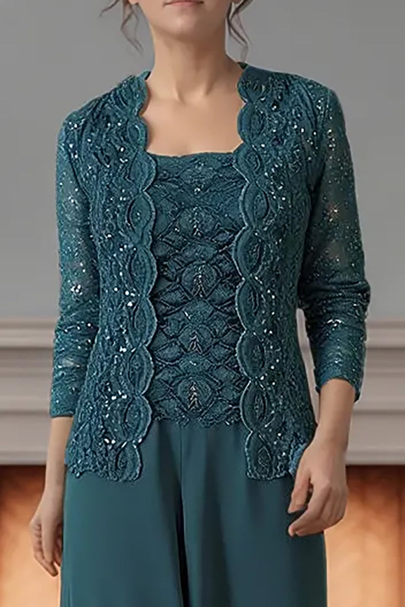 Load image into Gallery viewer, 3 Piece Purple Square Neck Long Mother of the Bride Pant Suits with Jacket