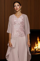 Load image into Gallery viewer, 3 Piece Dusty Rose Lace Long Mother of the Bride Pant Suits with Jacket