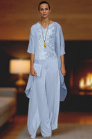 Load image into Gallery viewer, 3 Piece Dusty Rose Lace Long Mother of the Bride Pant Suits with Jacket