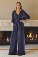 Load image into Gallery viewer, Navy Maxi V Neck Chiffon Mother of the Bride Jumpsuits