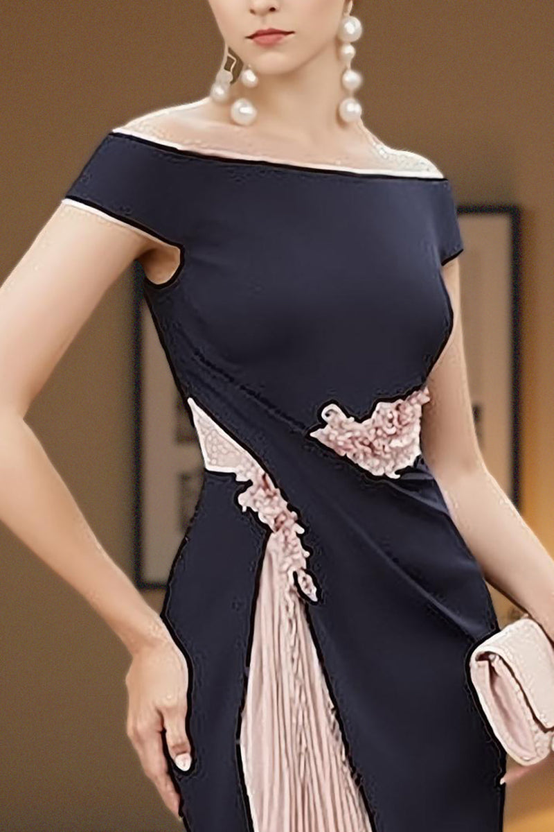 Load image into Gallery viewer, 2 Piece Navy and Blush Pink Tea Length Mermaid Mother of the Bride Dress