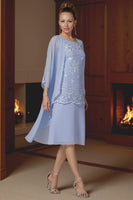 Load image into Gallery viewer, 2 Piece Light Blue Tea Length A Line Lace Mother of the Bride Dress