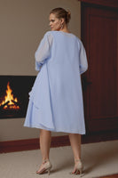 Load image into Gallery viewer, 2 Piece Light Blue Tea Length A Line Lace Mother of the Bride Dress