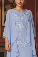 Load image into Gallery viewer, 2 Piece Light Blue Tea Length A Line Lace Mother of the Bride Dress