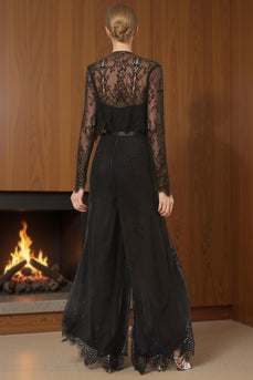 2 Piece Black Lace Long Sweetheart Mother of the Bride Jumpsuits with Jacket