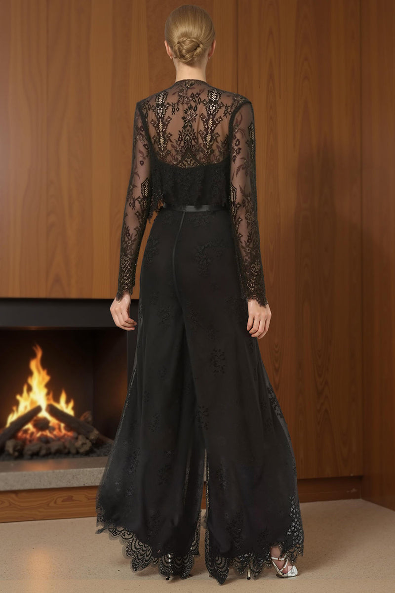 Load image into Gallery viewer, 2 Piece Black Lace Long Sweetheart Mother of the Bride Jumpsuits with Jacket