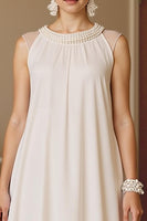 Load image into Gallery viewer, Ivory A Line Tea Length Ruched Mother of the Bride Dress with Pearls