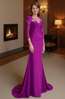 Load image into Gallery viewer, Fuchsia Maxi Mermaid Mother of the Bride Dress with Lace
