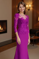 Load image into Gallery viewer, Fuchsia Maxi Mermaid Mother of the Bride Dress with Lace