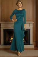 Load image into Gallery viewer, Peacock Green Mermaid Ruffled Long Mother of the Bride Dress