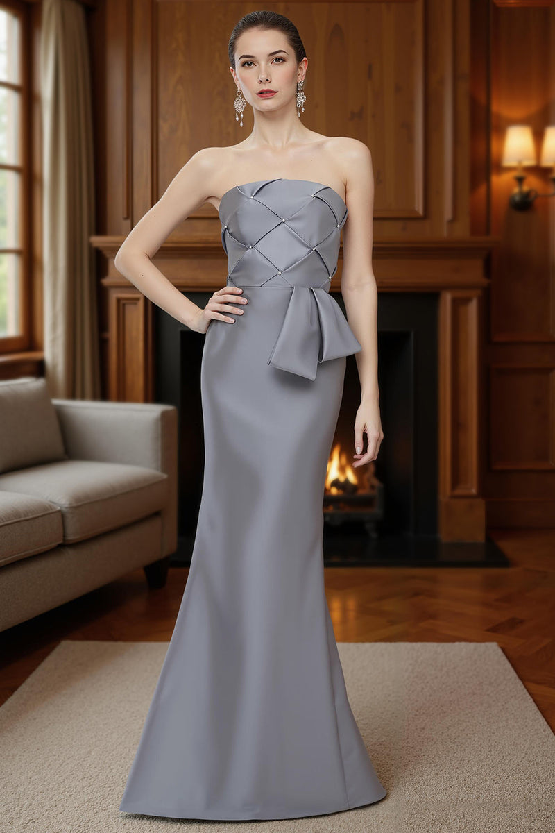 Load image into Gallery viewer, Silver Strapless Mermaid Long Mother of the Bride Dress