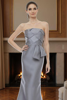 Load image into Gallery viewer, Silver Strapless Mermaid Long Mother of the Bride Dress