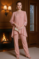 Load image into Gallery viewer, 3 Piece Dusty Rose Appliqued Mother of the Bride Pant Suits with Jacket