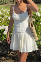 Load image into Gallery viewer, White A Line Spaghetti Straps Mini Birthday Dress