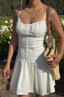 Load image into Gallery viewer, White A Line Spaghetti Straps Mini Birthday Dress